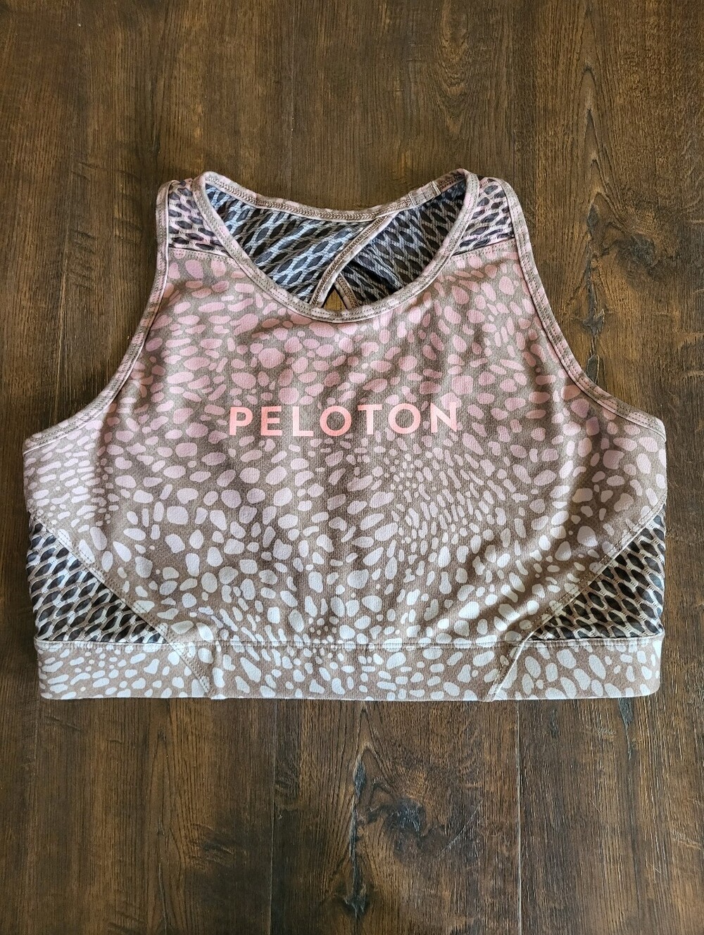 Peloton x WITH Pink Spotted Leopard Sports Bra 1X High Neck Keyhole Back